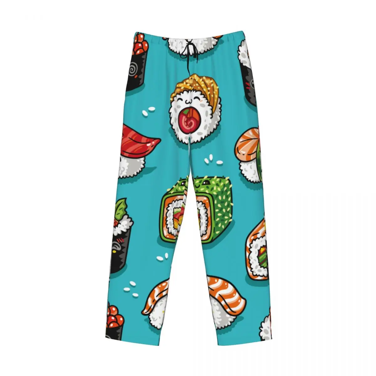 Custom Printed Men's Pajama Pants Cartoon Rolls Sushi Food Sleepwear Sleep Lounge Bottoms with Pockets 4