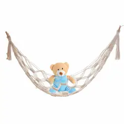Boho Stuffed Animal Hammock Woven with Cotton Rope Children's Room Toys Wall Storage Net Bag Home Storage Holder Decoration
