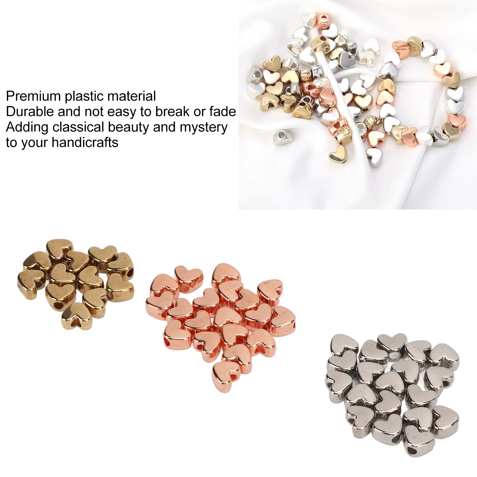 3 색 하트 스페이서 비즈 광택 플라스틱 하트 비즈 쥬얼리 만들기 DIY 공예 비즈 목걸이 팔찌 귀걸이 50PCS