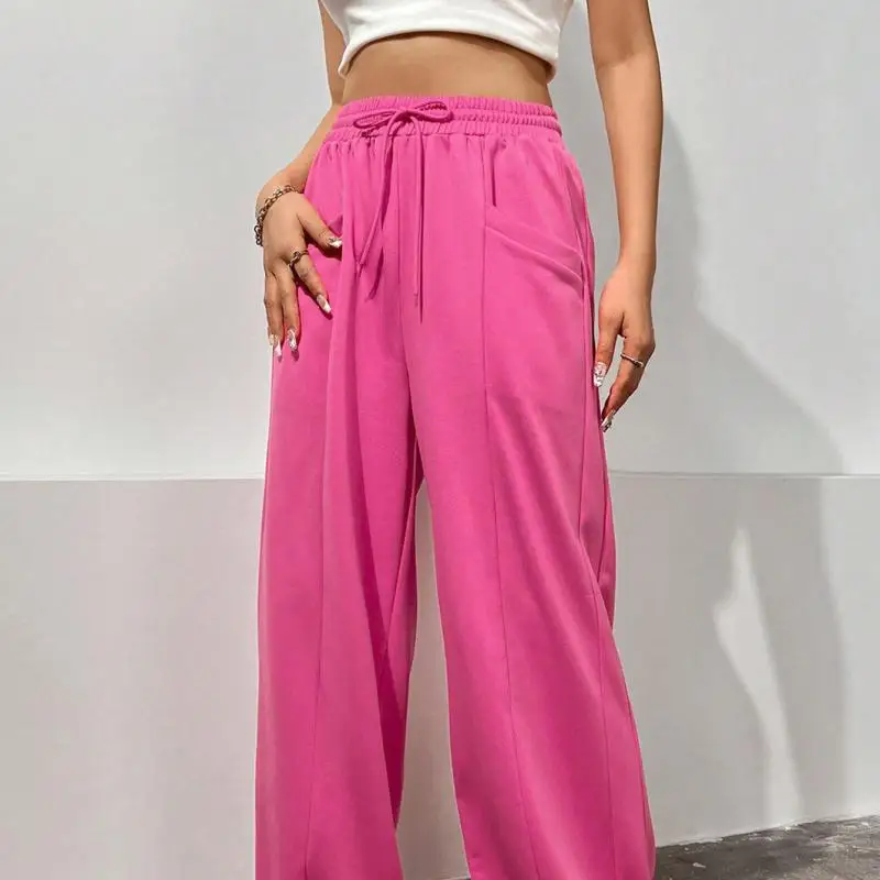 2024 New American Women's Loose Thin Straight Leg Sports Pants High Waist Wide Leg Sagging Casual Pants