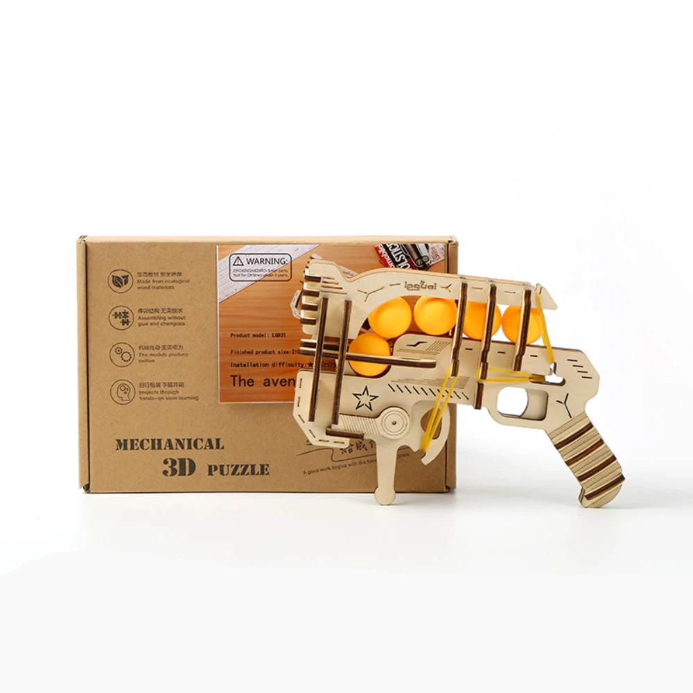 DIY Rubber Band Guns Wooden Puzzle Jigsaw Toys Kids Constructors Assemble Buiding Blocks Pistol Models for Boys Ping Pong Weapon 2