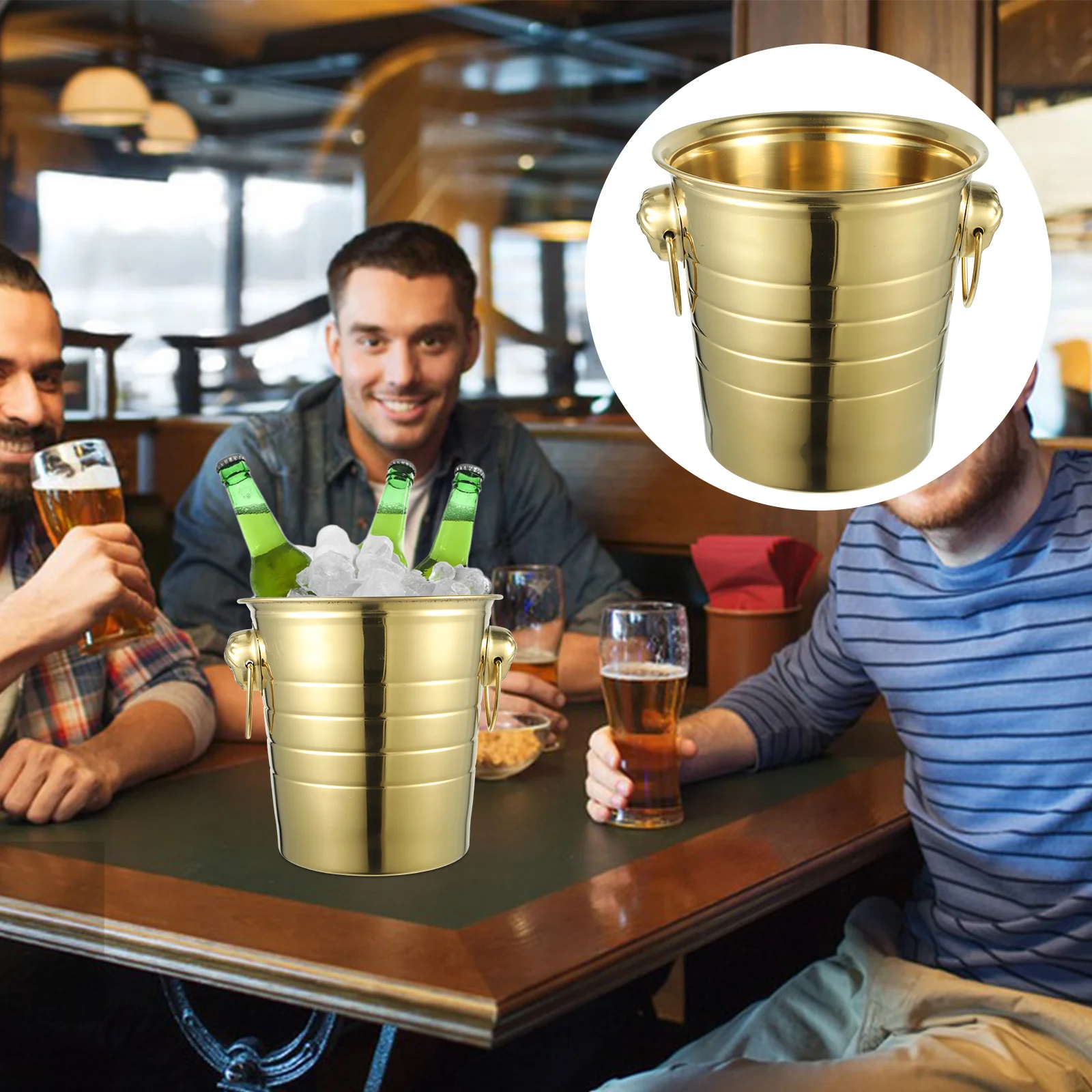 

Stainless Steel Bucket Insulated Bucket Cooler Beverage Tub With Handle Bucket Beer Bottles Tub for Cocktail Bar