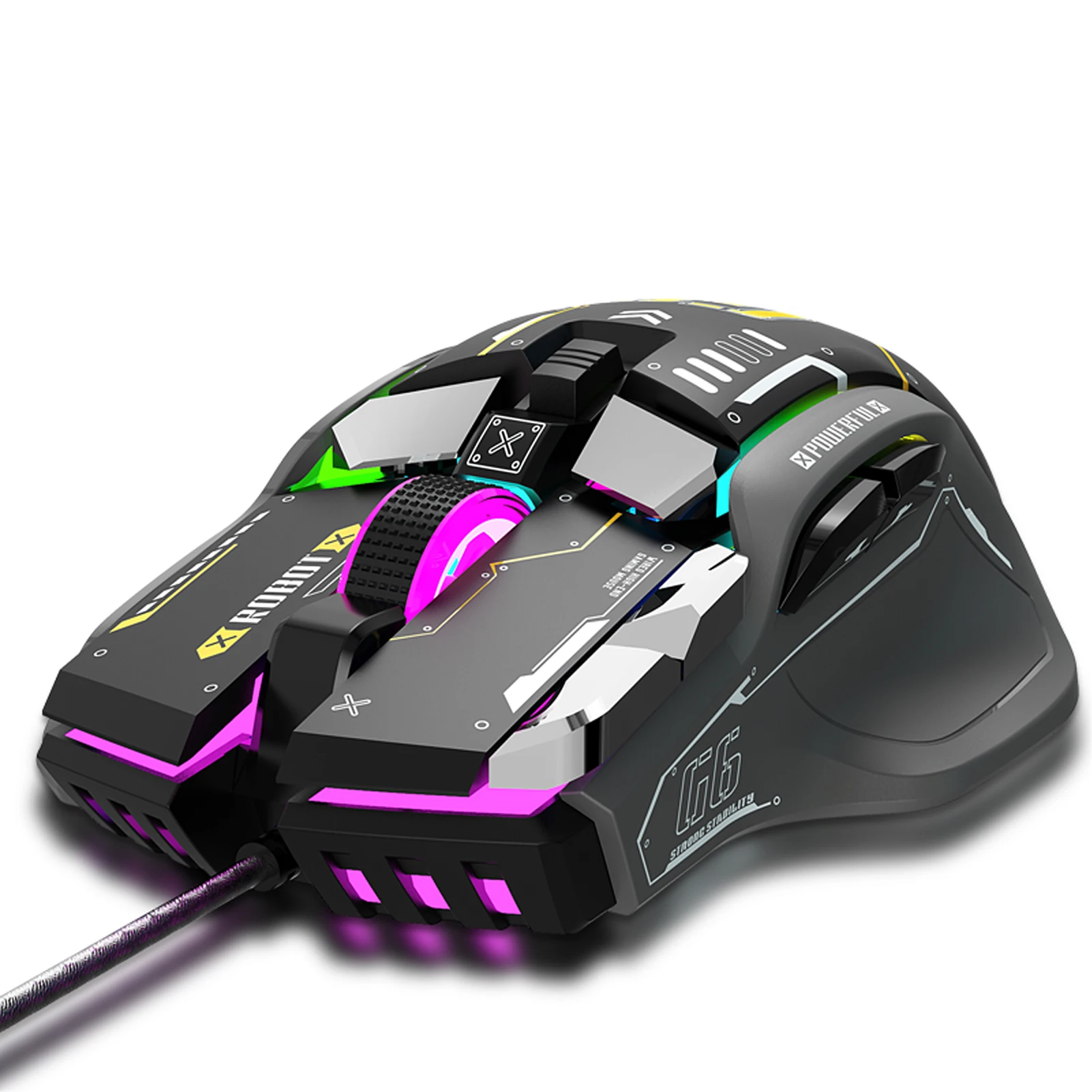 RUNMUS RGB Gaming Mouse, Ergonomic USB Gaming Mice for PC, Laptop, 6400 DPI  Adjustable 