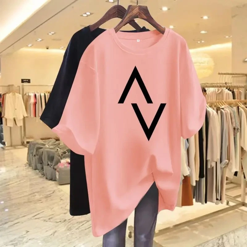Women's Clothing Short Sleeved Cotton Casual Loose T-shirt Fashion Printed Y2k 4XL Basic Pullover Summer O-neck Top T-shirt Cotton T Shirt T Shirt