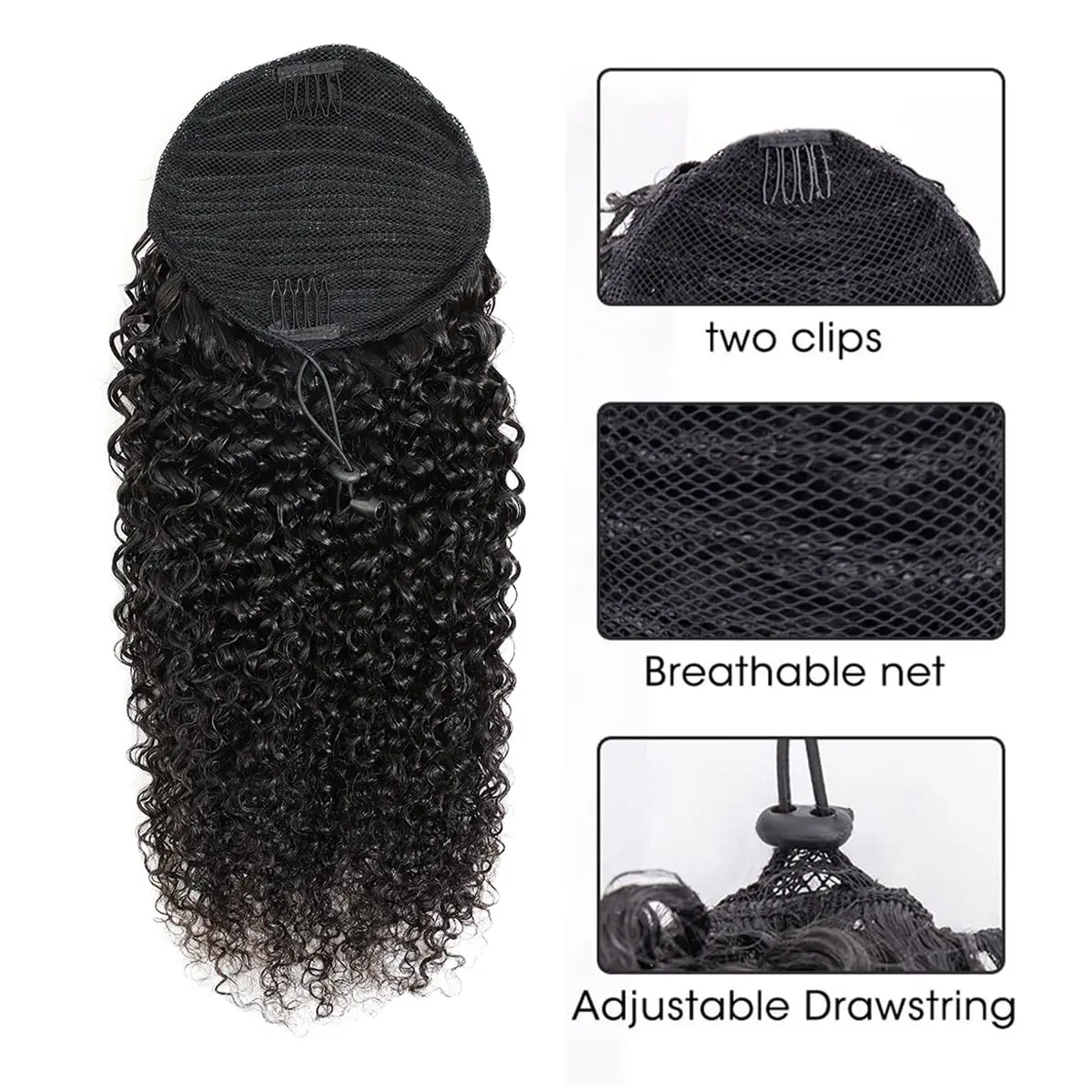 곱슬 클립 포니테일 인모 100그램 브라질산 버진 킹키 곱슬 인모 드로스트링 포니테일 붙임머리 흑인 여성용