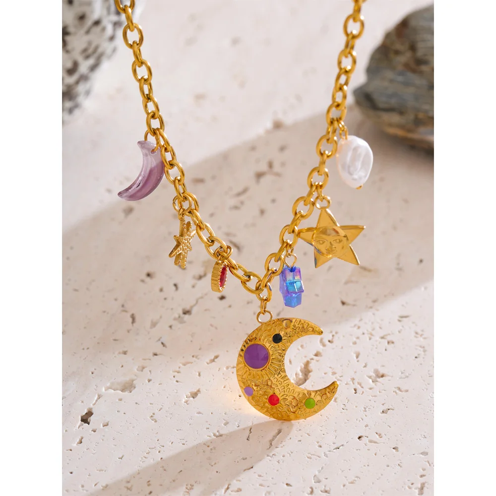 Yhpup Necklace Star Moon Pendant