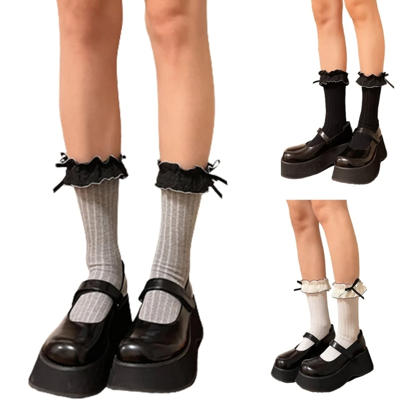 

1 пара носков до щиколотки с рюшами, милые носки с оборками, балетные носки с бантиками, кружевной топ, носки M6CD