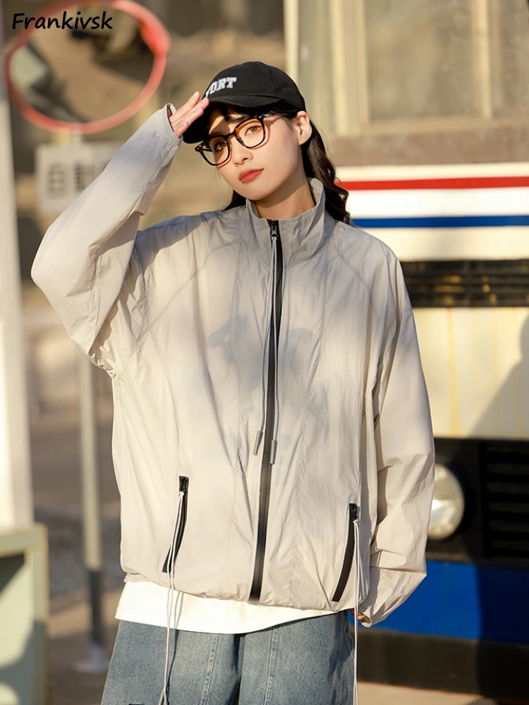 

Solid Jackets Women Sun-proof Techwear Baggy Summer Retro American Style Outer Breathable All-match Fashion Simple Advanced Chic