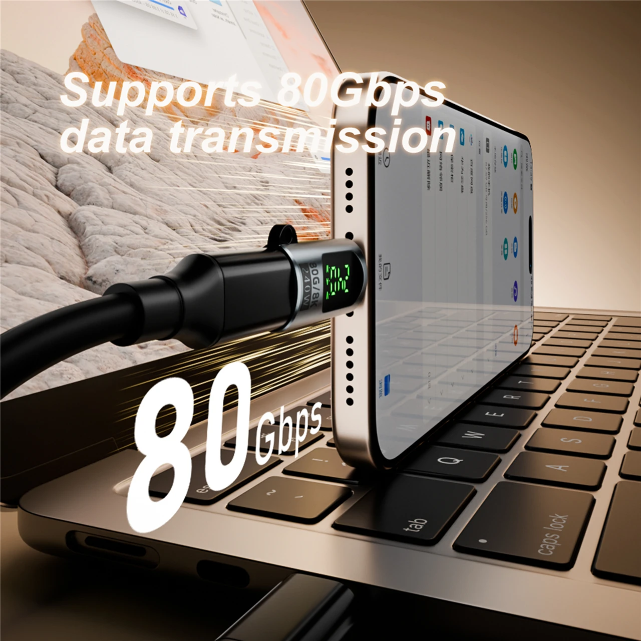 Enhanced USB4 40Gbps Adapter with Digital Display - High-Speed 80Gbps Type C to Type C Connector with 240W Power and 8K Support