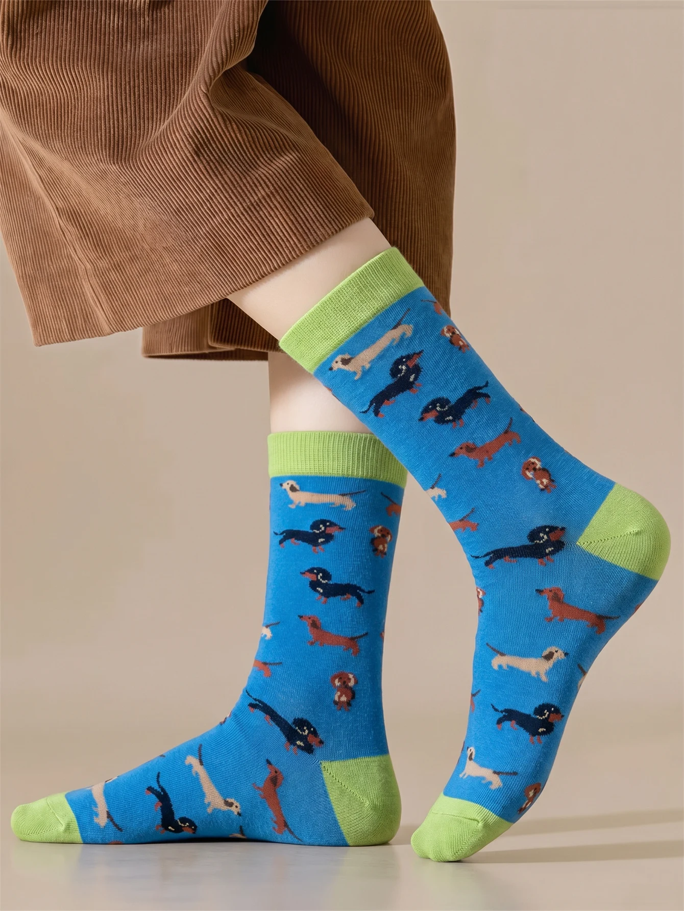Novelty Cute Dog Print Cotton Crew Socks - Funny Animal Pattern Mid-Calf Casual Socks