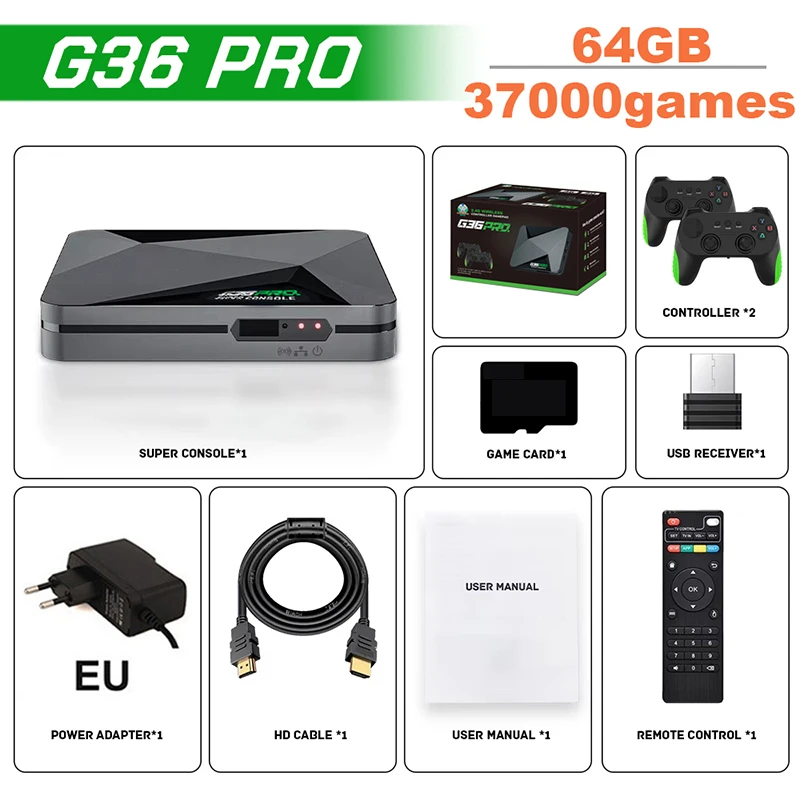 Super G36 Pro Spielkonsole mit 256G 120000+ Retro-Videospiele, Spielebox mit Kabelloser Steuerung, Kindergeschenk