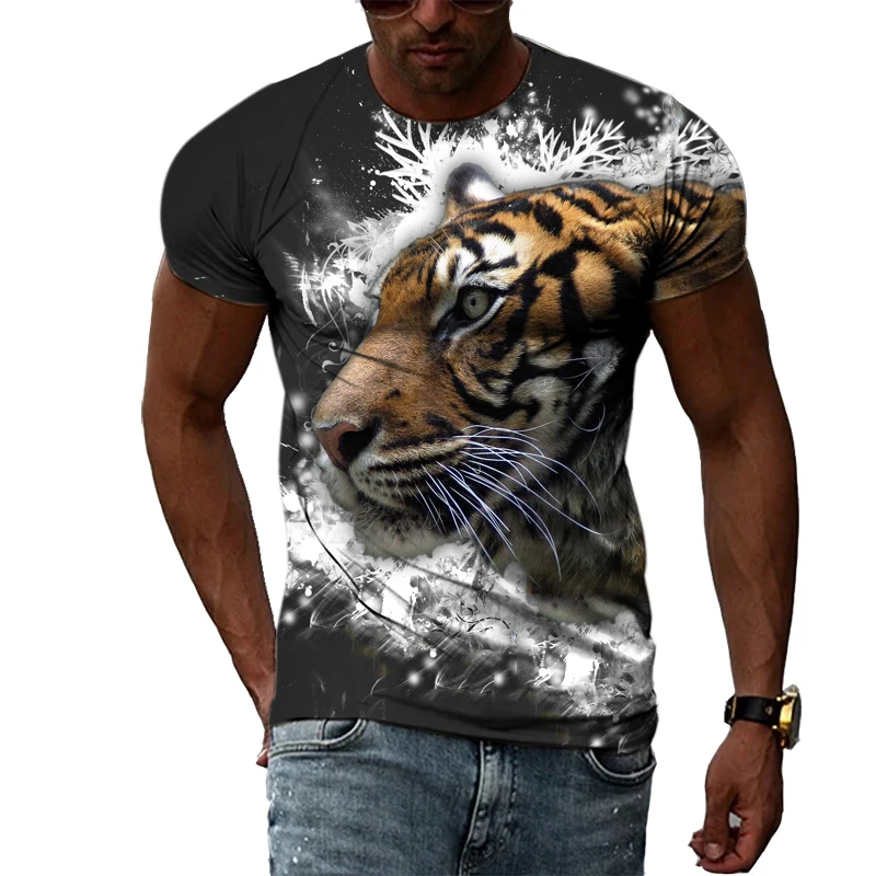 

The King Of The Forest Tiger Element Summer Popular 3D Harajuku Printing Men Fashion Personality Hip-hop Short-sleeved T-shirt