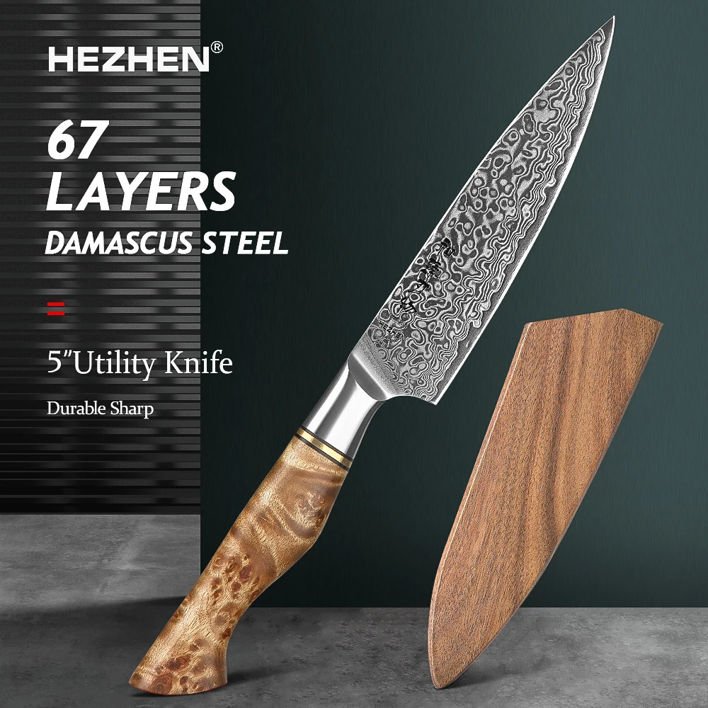 

HEZHEN 5 Inches Uitility Kitchen Knife VG Professional 10 Japanese Knives Chinese Cooking Kitchen Knife For Meat Sharp