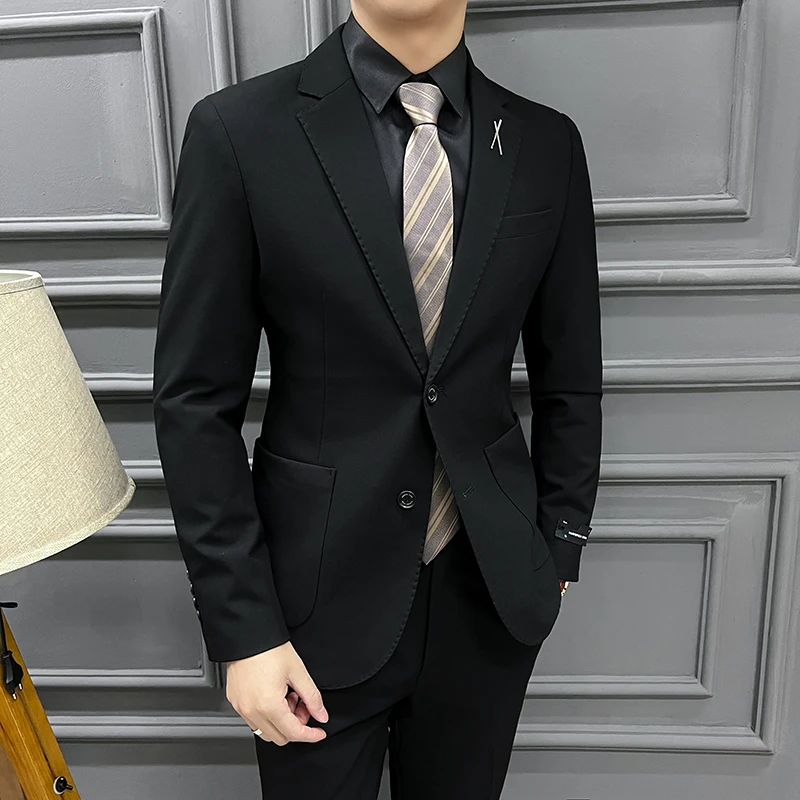 Men's Autumn Winter Chunky Two-Button Formal Two-Piece Set Business Fashion Suit plus Trousers High Quality