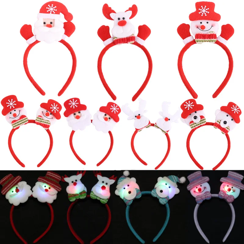

Christmas Luminous Headband Cute Cartoon Red Hair Band Santa Claus Snowman Elk Decoration Headbands Adults Kids Holiday Headwear