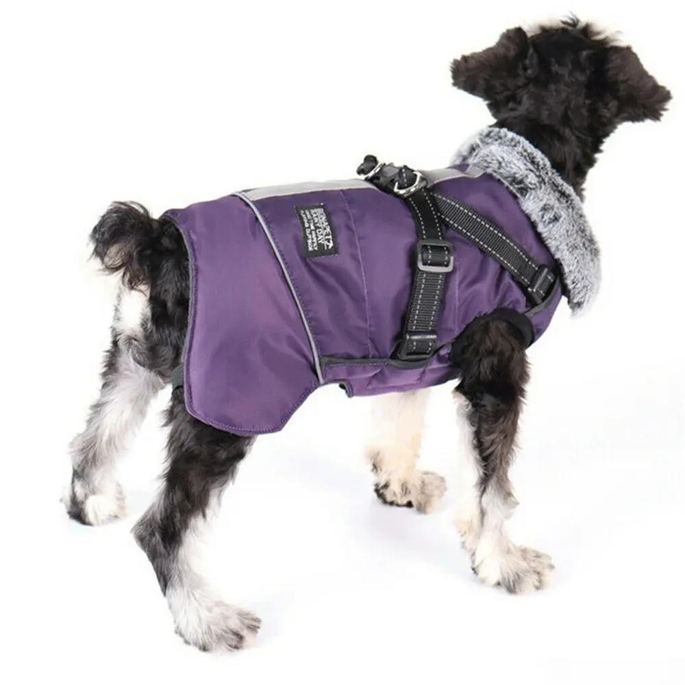 New Waterproof Jacket With Harness Coat Pet Dog Clothes Dogs Coats Plus Velvet Dog Warm Jackets