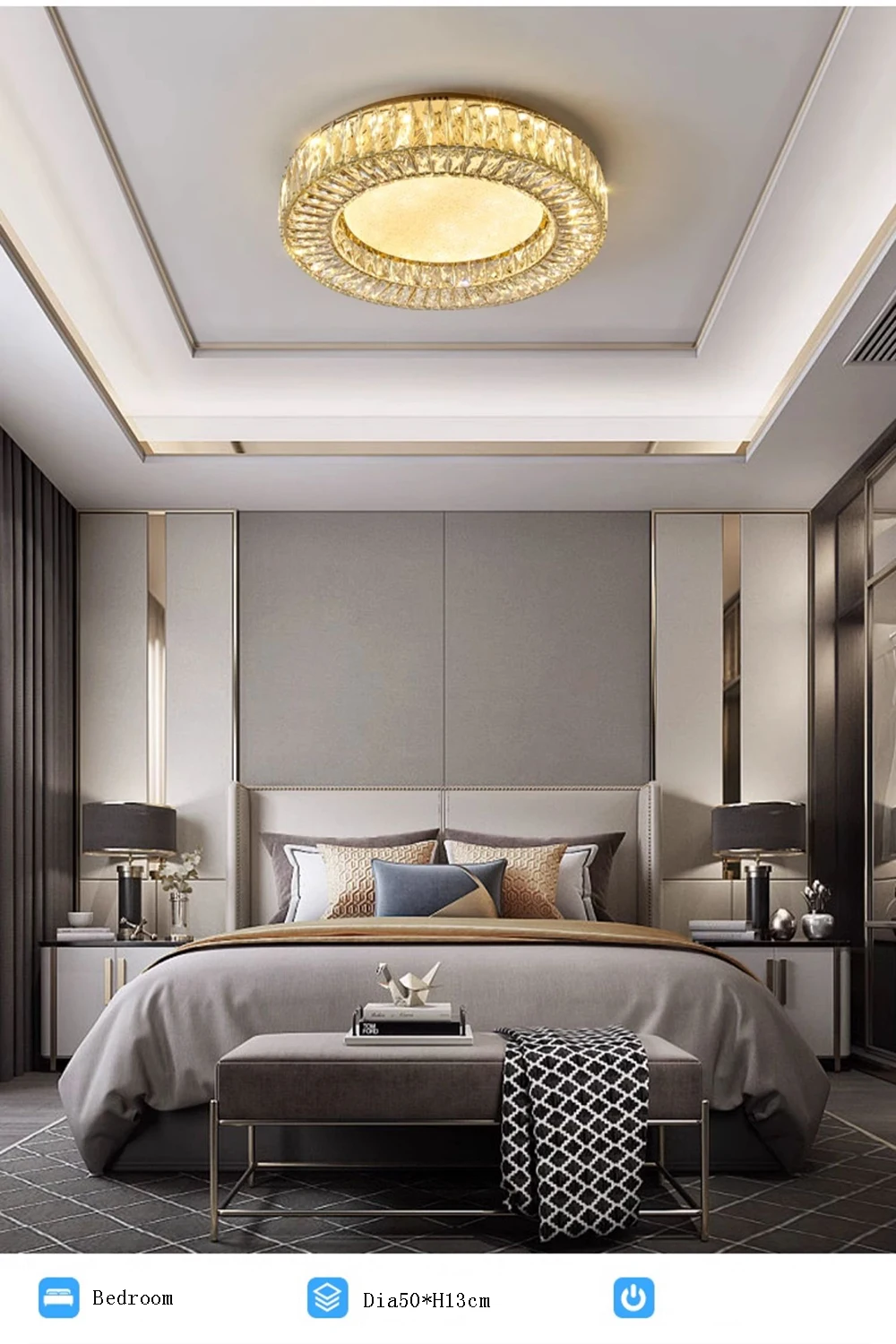 Description Picture 6 of item2024 All Crystal Modern Luxury Ceiling Chandelier Gold Classic Ceiling Lights Led Home Appliance Lighting for Living Room