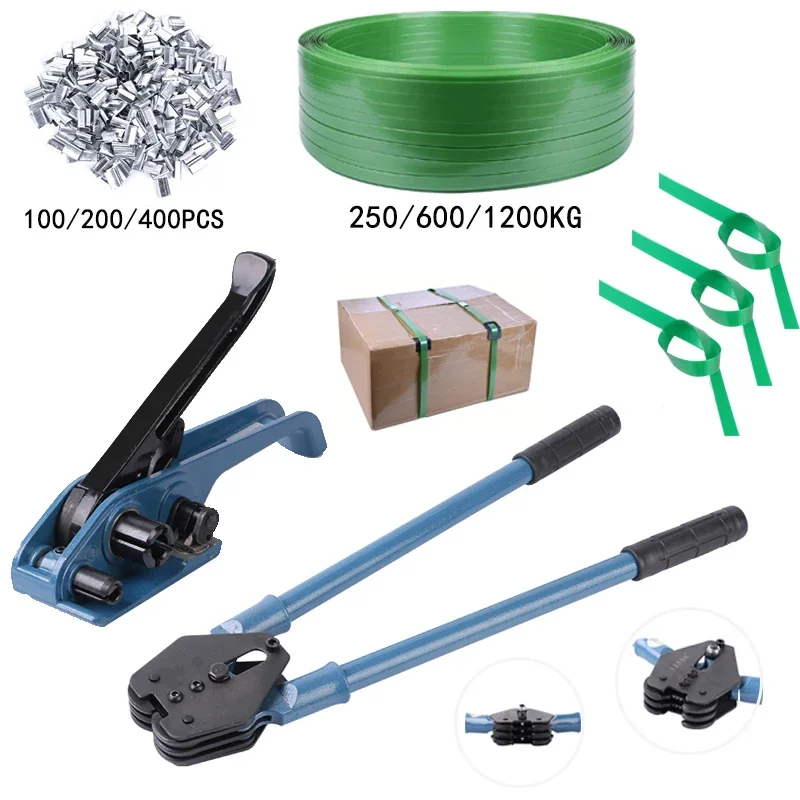 Banding Packaging Pallet Strapping Kit Poly Tensioner Tool with Plastic Steel Buckle 0.5/1/2KG and PET Packing Tape 4.5/10/20KG
