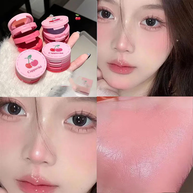 Cherry 3 Layers Blusher Natural Matte Strawberry Milk Cute Blush Cream Brighten Contour Rouge Rubor Dupes Korean Makeup Cosmetic 3