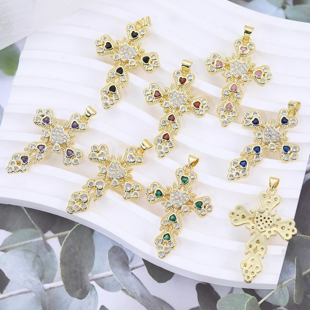Juya handgefertigte religiöse Anhänger, 18 Karat echt vergoldet, Mikropflaster, Zirkon, Kupfer, Emaille, katholisches christliches Kreuz, Charms-Zubehör – Detail 10