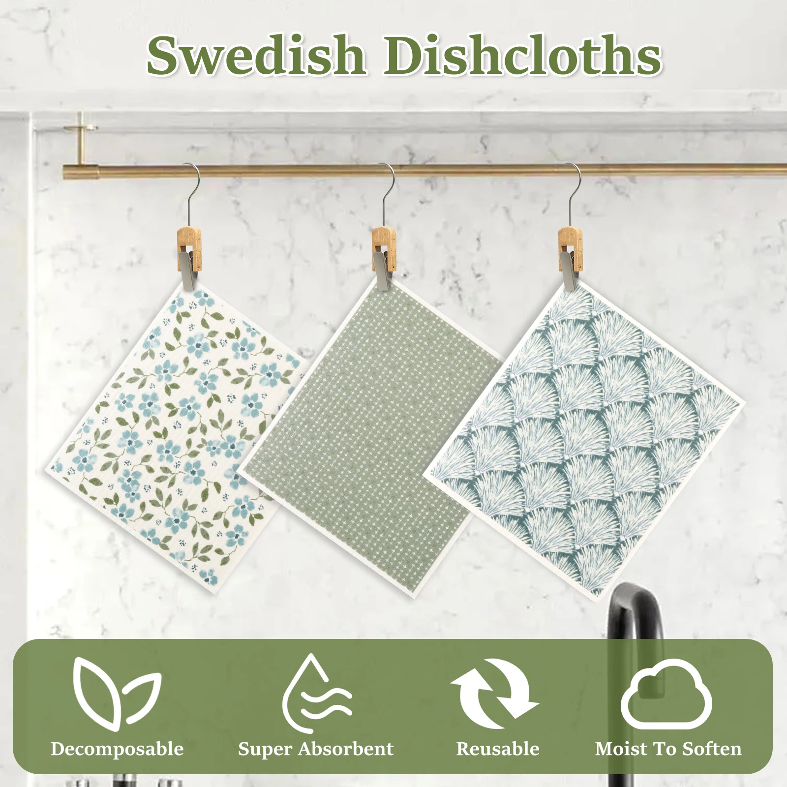 Swedish Dishcloths Soft Cellulose Sponge Cloths Environmentally Friendly Cleaning Wipes Absorbent Kitchen Counter Rags for Wash