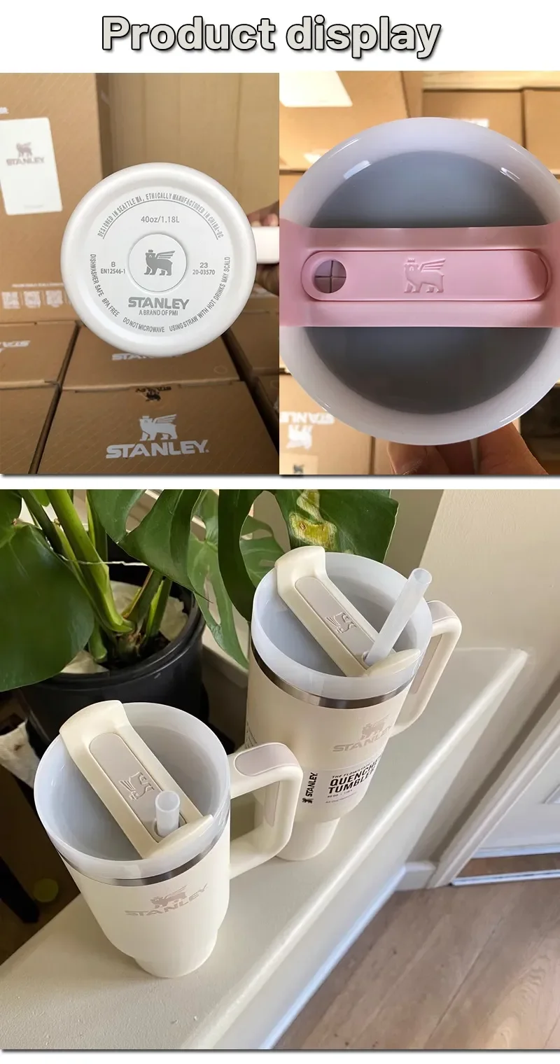 Stanley – gobelet à café en acier inoxydable, 40 oz, avec poignée et couvercles en paille, tasse Termos, tasses de voiture