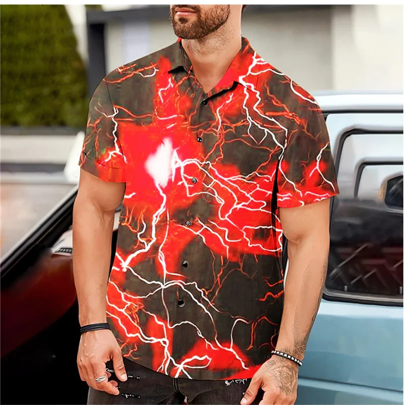 Men's Shirt Summer Hawaiian Shirt Lightning Print Blue Outdoor Street Short Sleeve Clothing Fashionable Street Designer 6 Colors