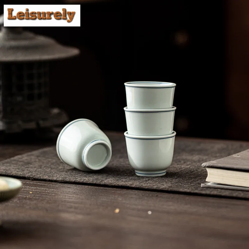 75ml Hand-painted Double-line Slanted Mouth Teacup Zen Tea Bowl Water Jug Tea-tasting Smelling Cup Chazhan Master Cups For Tea