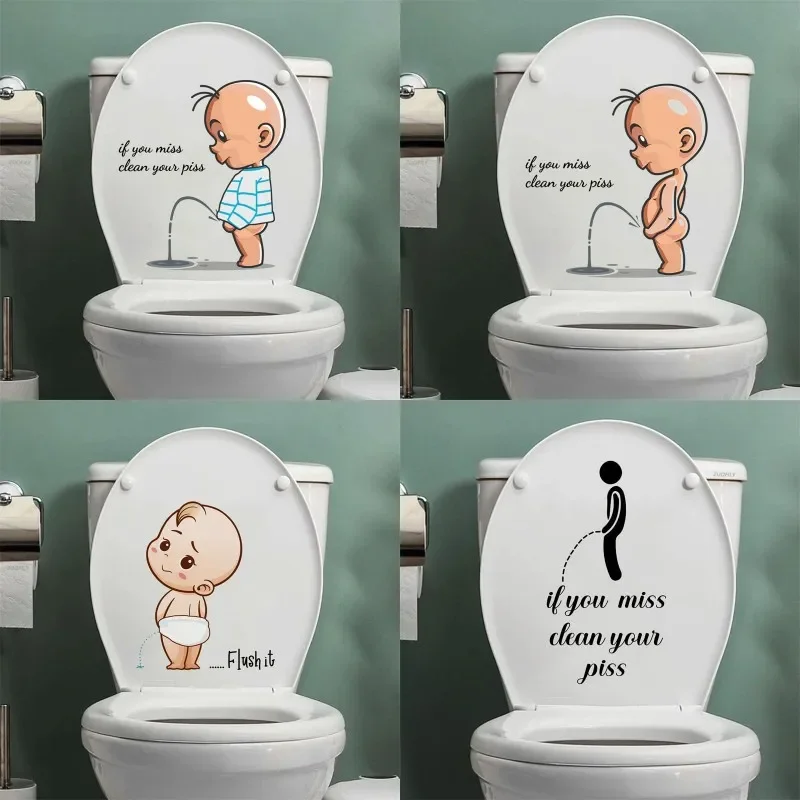 1 Pc Funny Toilet Warning Toilet Stickers Child Urination Lid Decoration Creative Self-adhesive Removable Wall Stickers