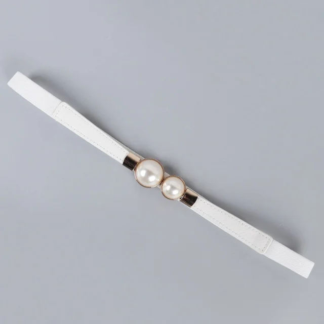 Elegant Double Pearls Buckle Elastic Women Belts Thin Straps Lady Girl Dress Skirt Decor Waistbands Trouser Dress Decoration