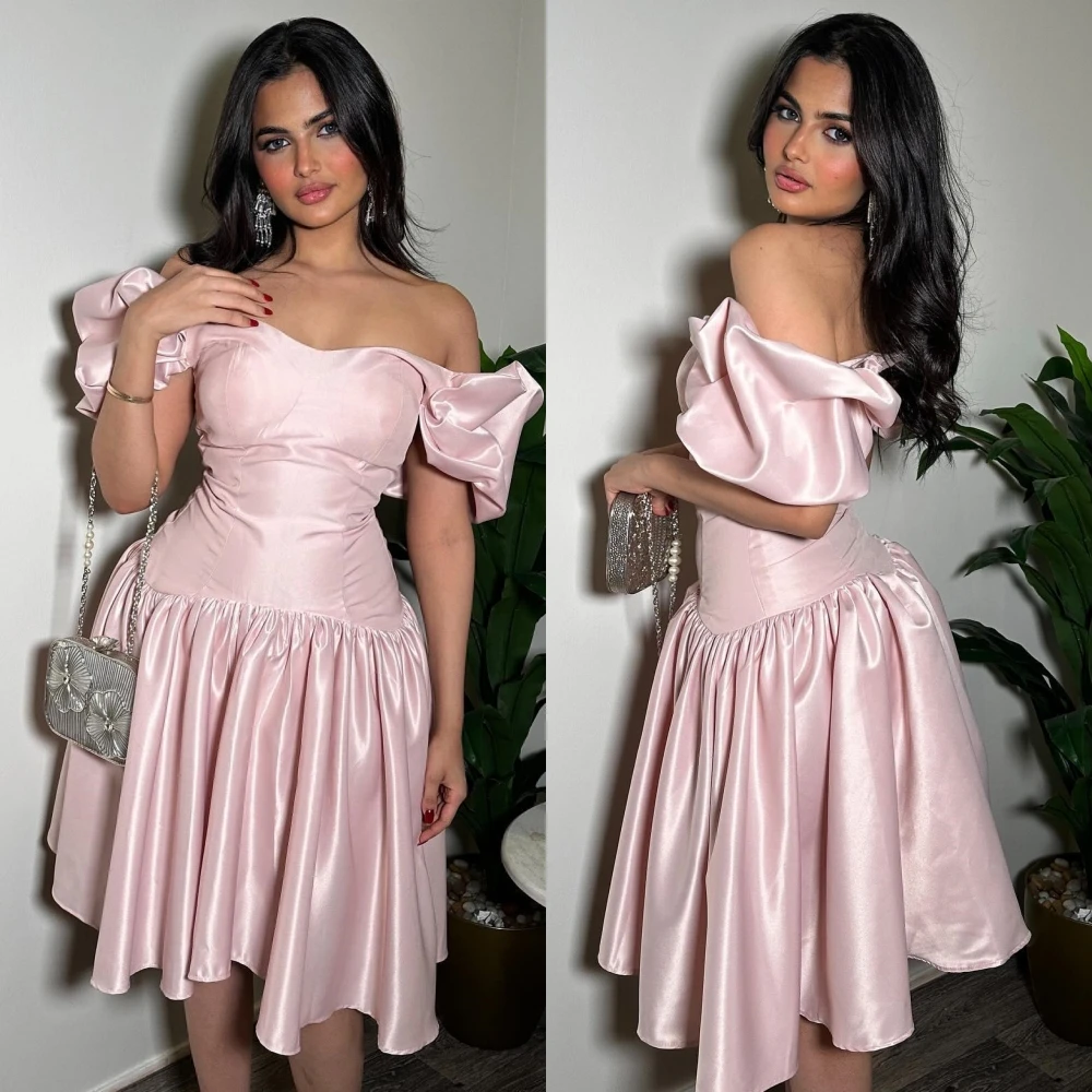 Prom Dress Saudi ArabiaCharmeuse Draped Pleat Party A-line Off-the-shoulder Bespoke Occasion Gown Knee Length Dresses tulle bridesmaid dresses 2022 off shoulder sweetheart long floor length pleat robe demoiselle d honneur femme wedding party gown