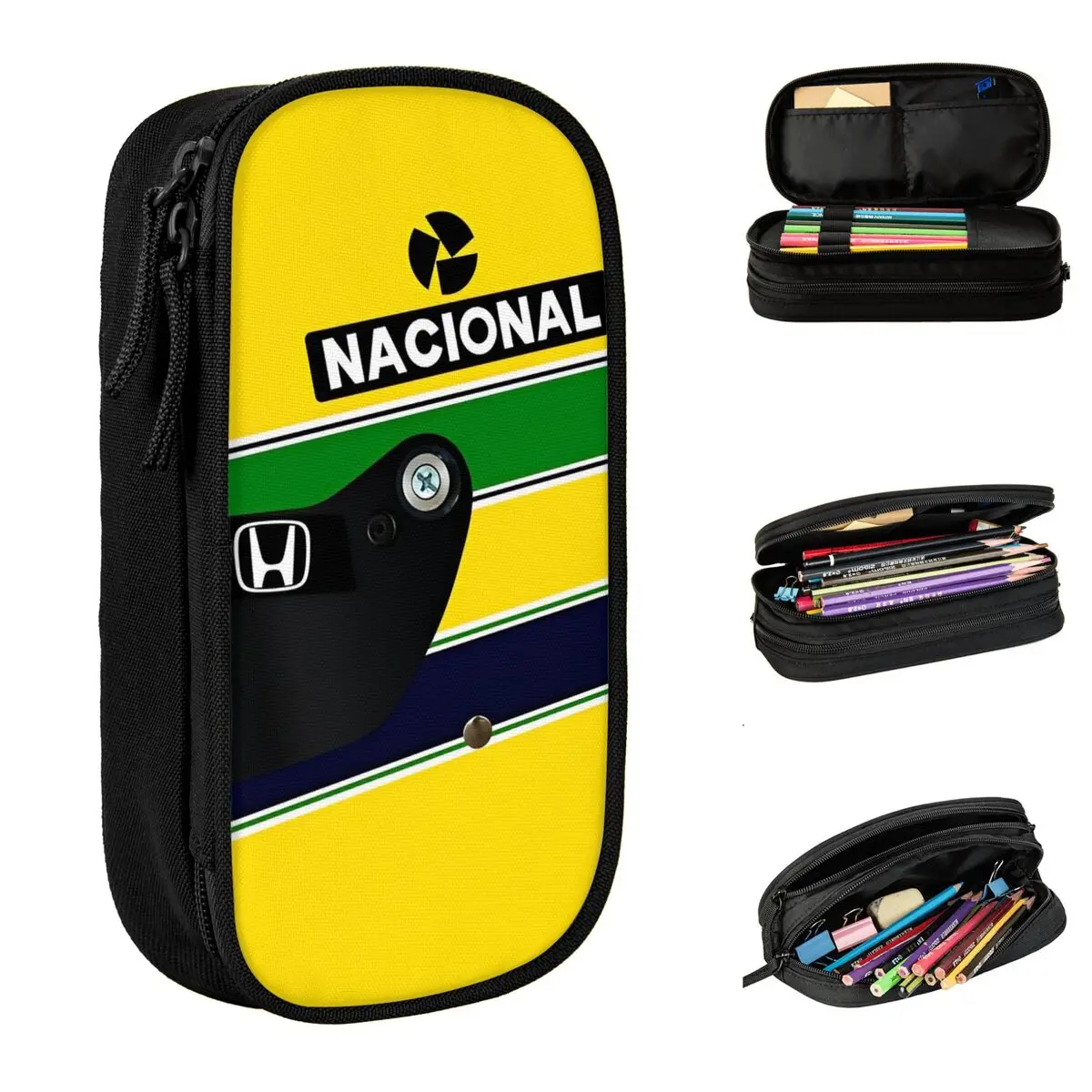 Ayrton Senna Racing Car Pencil Case Pencilcases Pen Holder for Girls Boys Large Storage Bag Students School Zipper Stationery