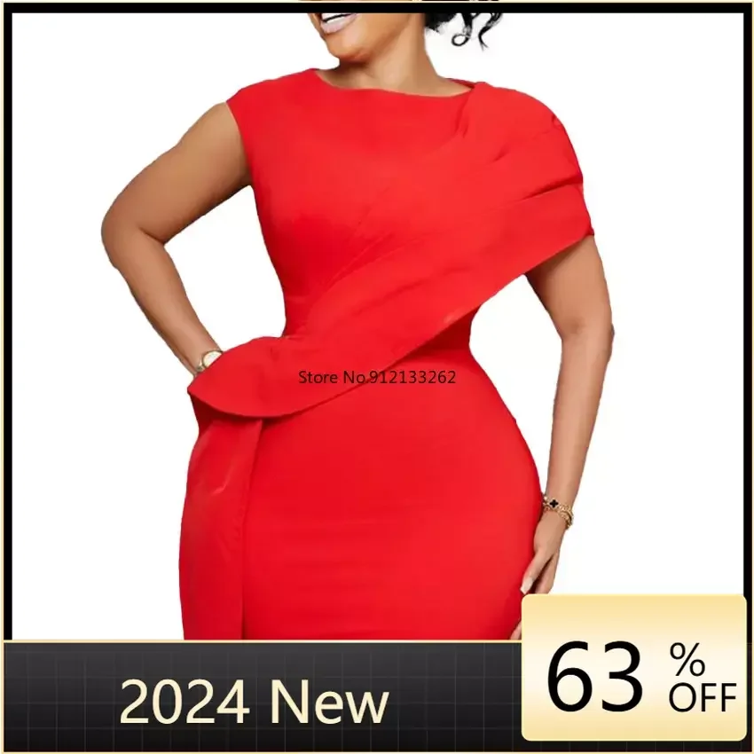 Elegant Bodycon Midi Dress African Dresses for Women 2023 Fall Ruffles High Waist Bandage Office Lady Robe Femme African Clothes