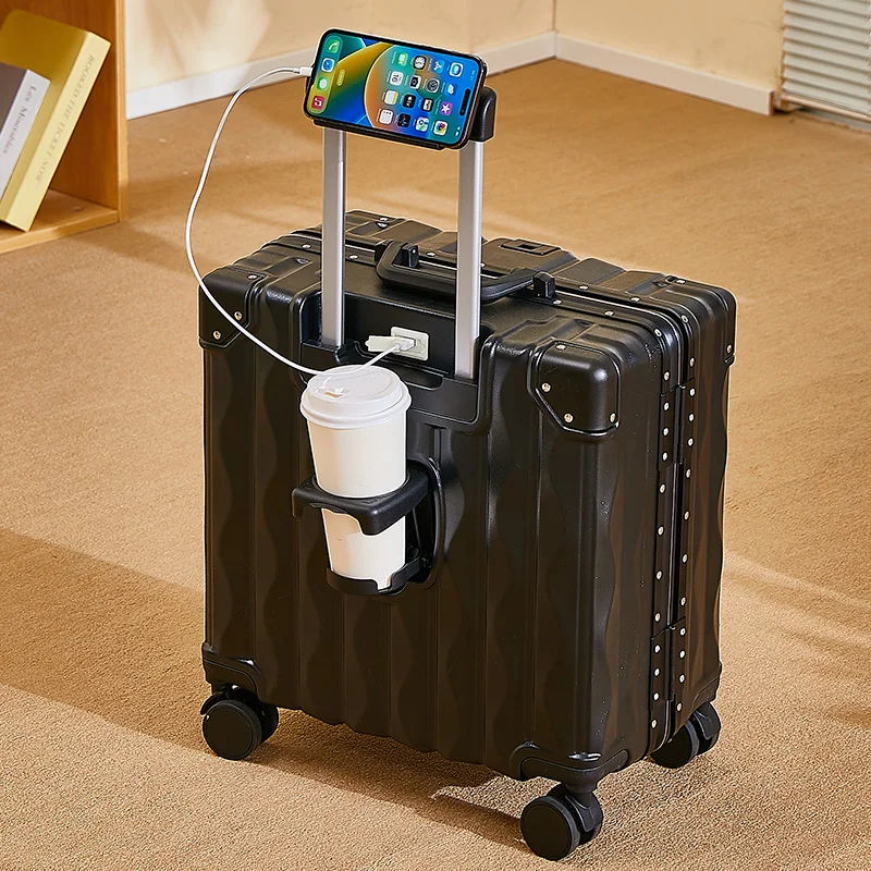 Valise cabine à code avec port usb et porte-gobelet intégrés_voghion.com