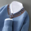 ATTYYWS Autumn and Winter Knitted Casual Color blocked Men's V-neck Sweater Business Full Sleeve New 100% Wool Men's pullover 3
