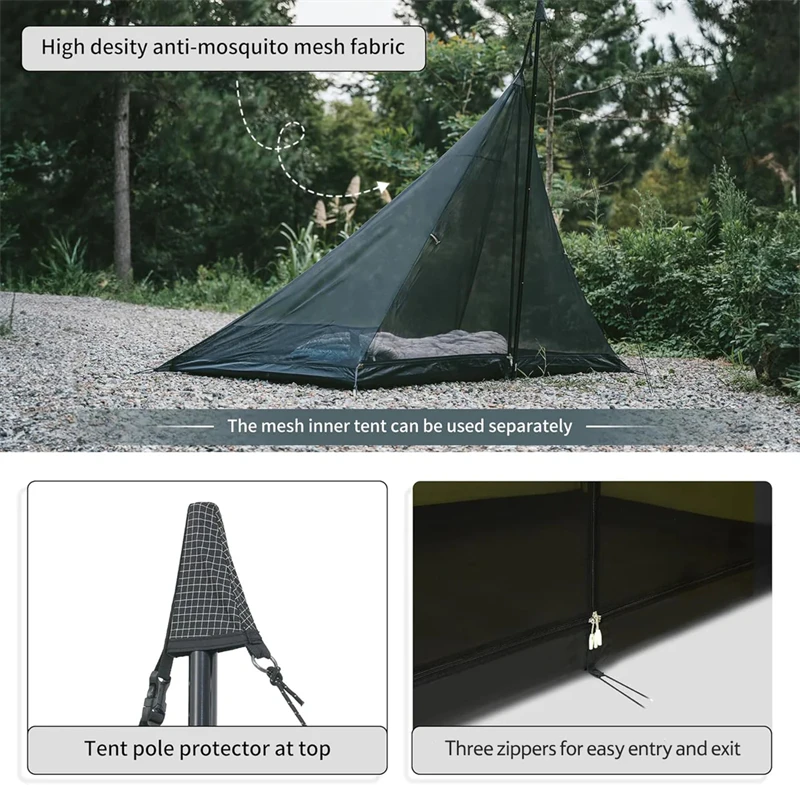 Naturehike Ranch Fire Pyramid Tent Chimney 4-Season Teepee Tipi Tent 2-4 Person 210T Waterproof Outdoor Camping