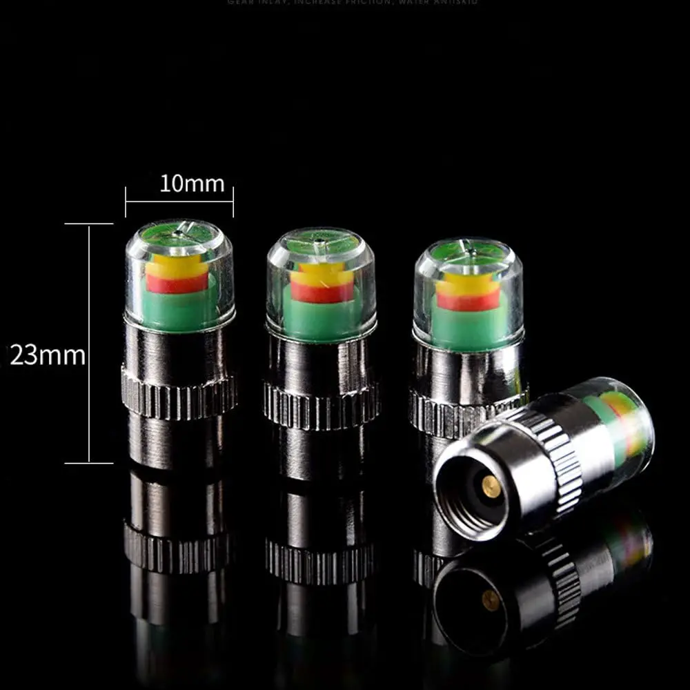 4개입 2.2바 32-35 PSI 자동차 타이어 압력 모니터 밸브 스템 캡 2.4바 36PSI 센서 인디케이터 읽기 쉬운 3색 눈알 경고