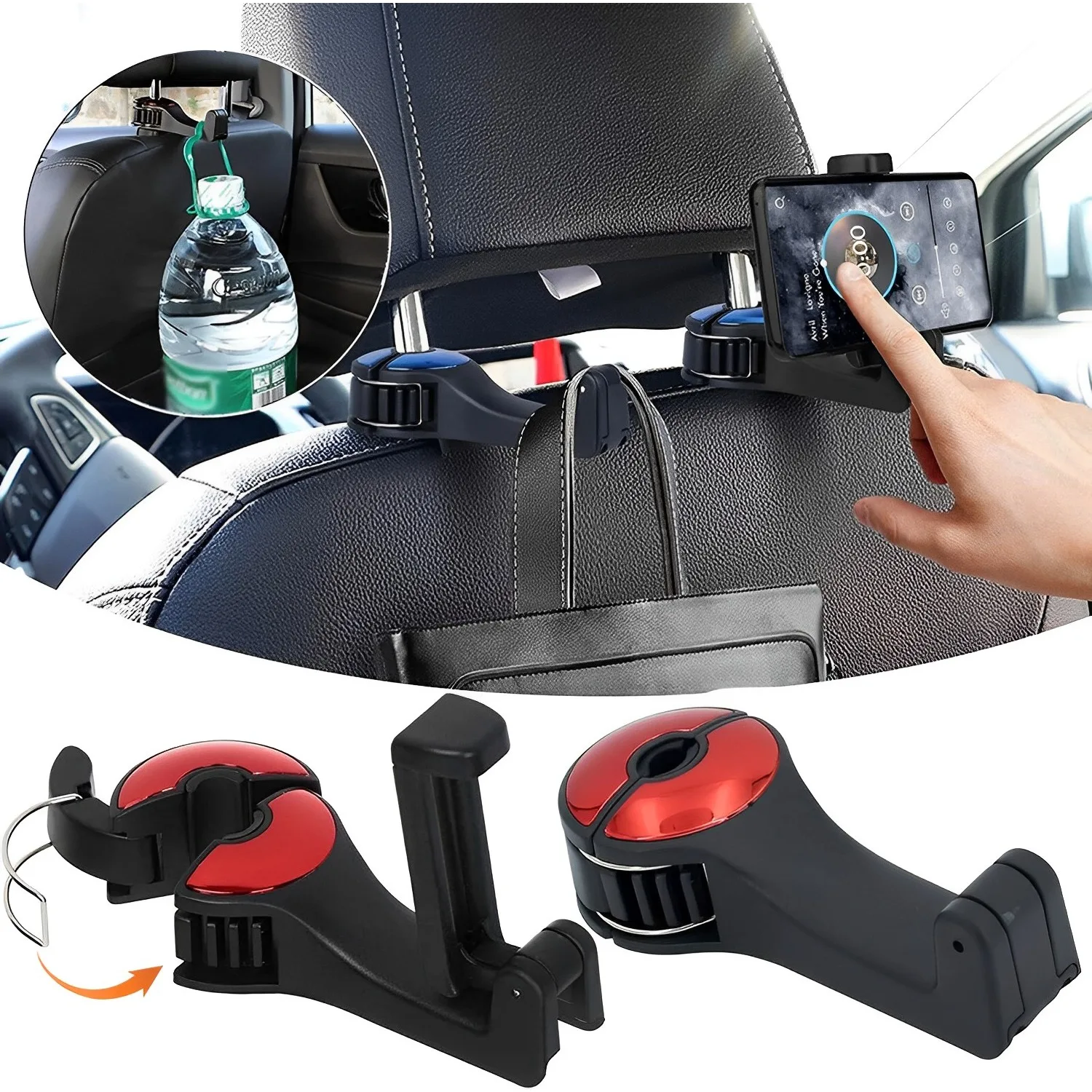 

2Pcs Car Back Seat Headrest Storage Bag Hook 2 In 1 Portable Car Seat Organizer Hangers With Phone Holder For Cloth Grocery Bag