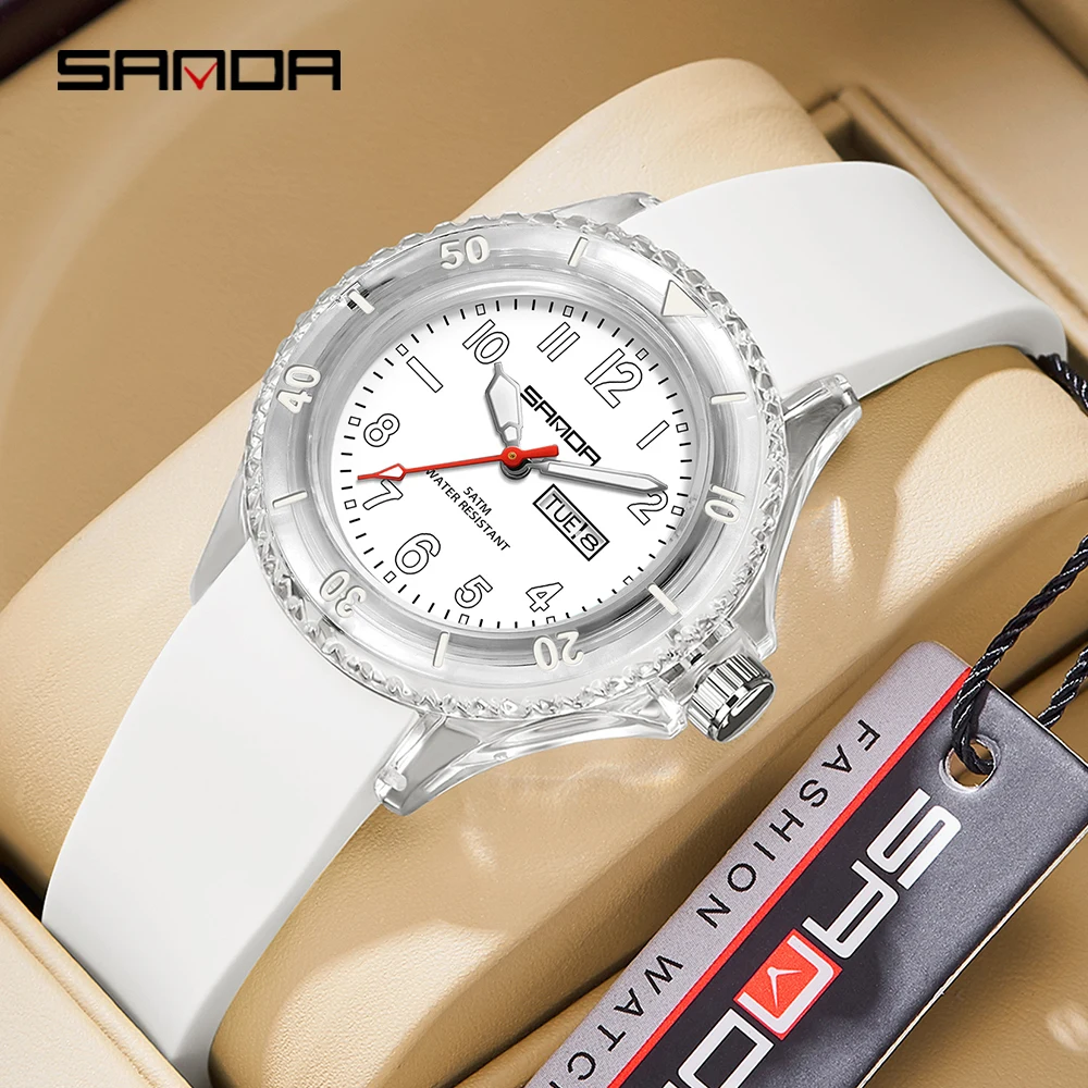 

Sanda Brand Electronic Quartz Watch Outdoor Waterproof Simple Calendar Transparent Case Popular Quartz Watch for Children 9062