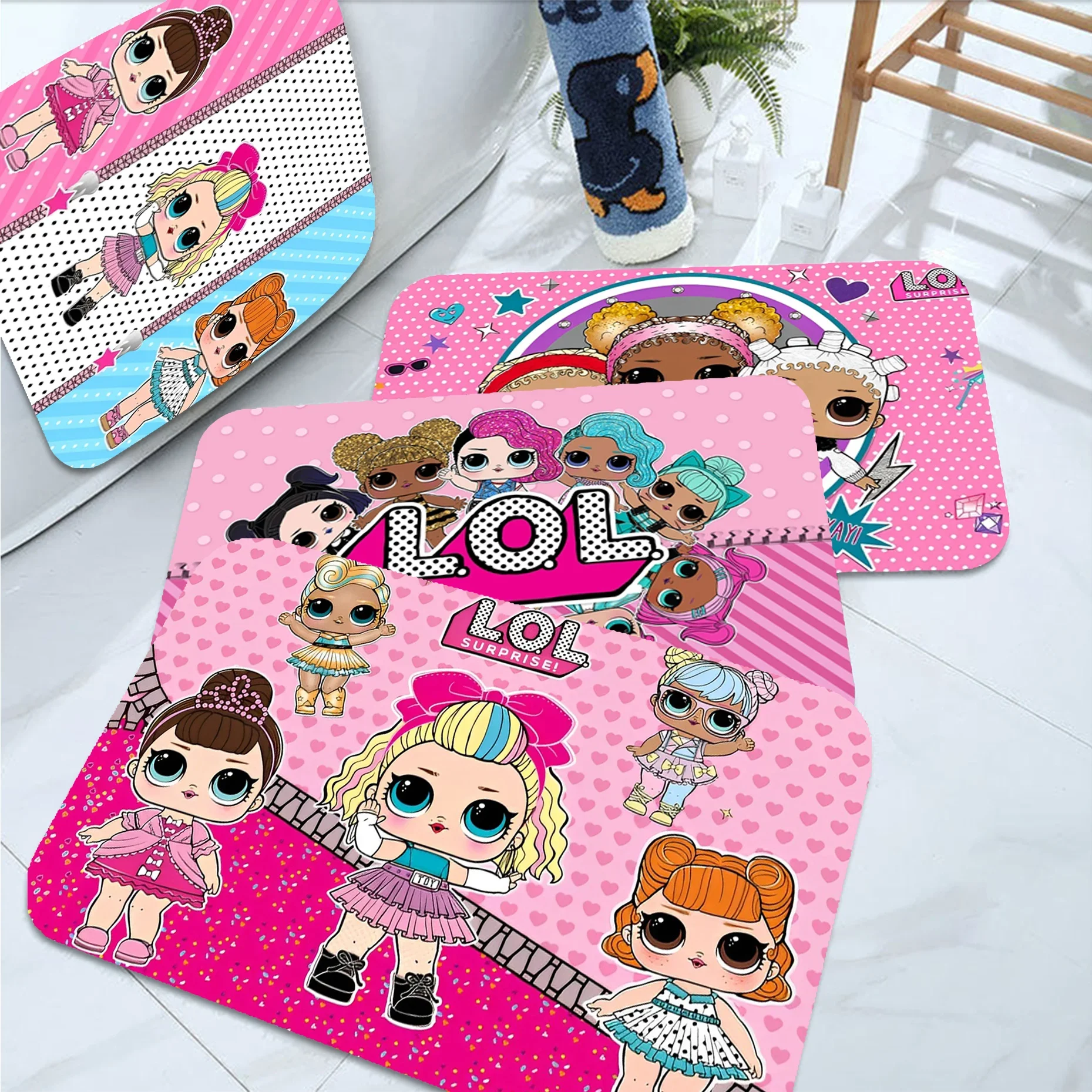 

Lovely Cute Cartoon Pink Girl Game Surprise Floor Mat Nordic Style Home Doormat Bathroom-Toilet Mats Bedroom Hotel Decor Mat