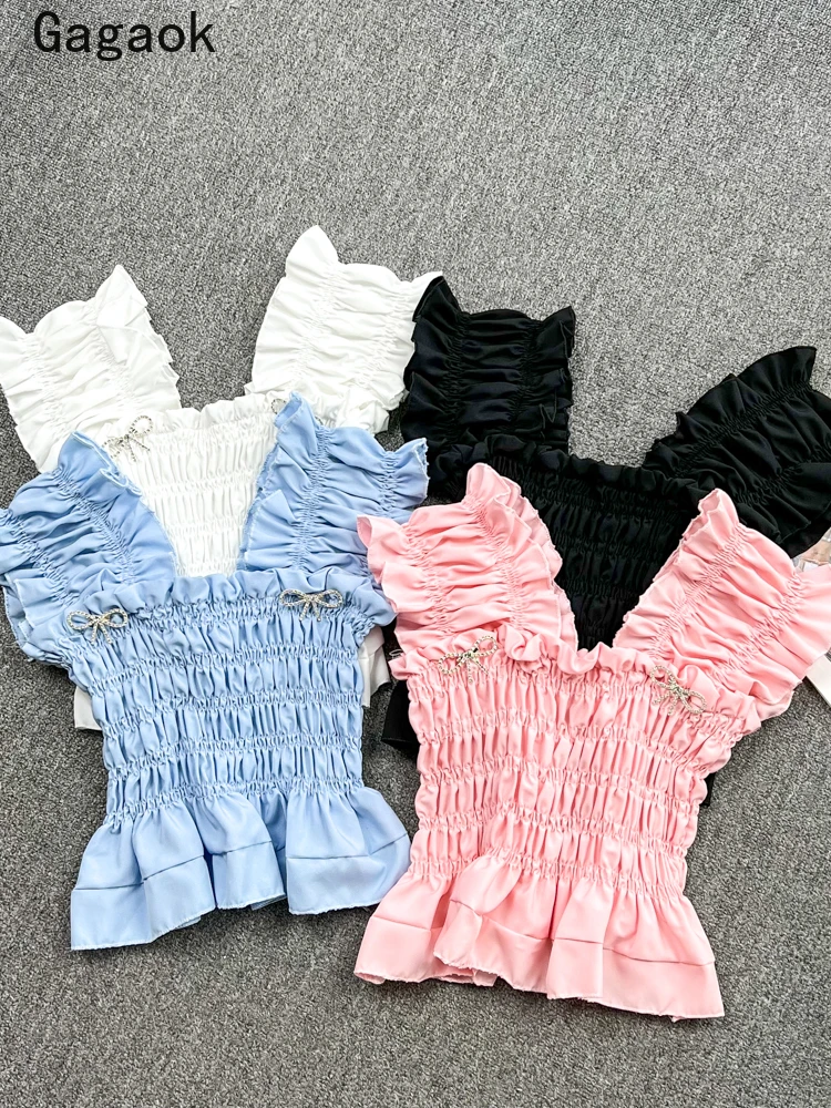 Gagaok Tank Top Women 2022 Summer New Solid Streetwear Bow Sleeveless