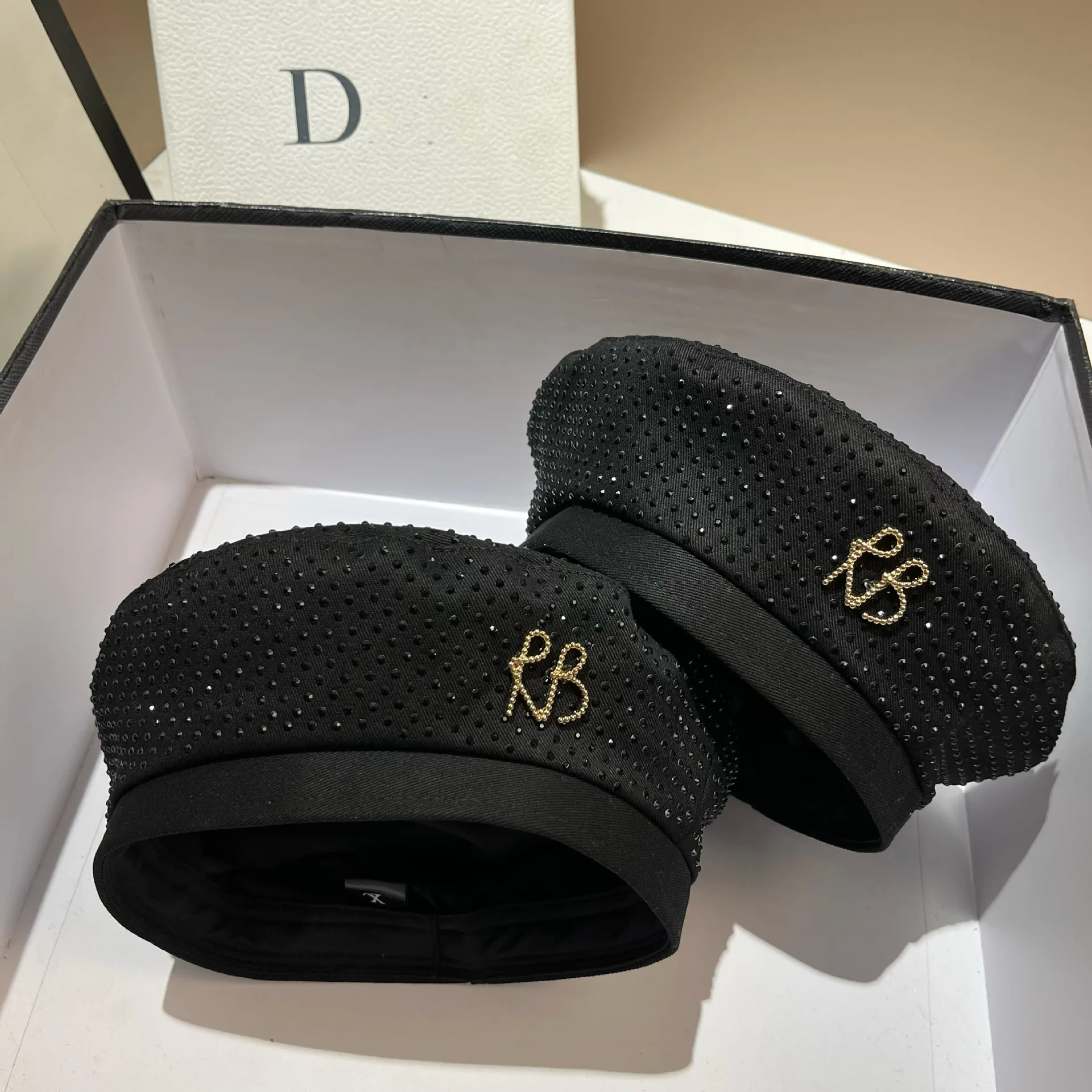 Luxury Rhinstone Beret Hat Letter RB Fashion Women's Hats French