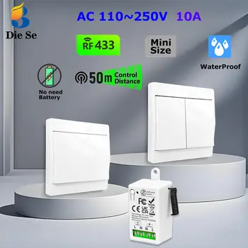 433MHz Wireless Smart On Off Switch 220V Mini Relay,86 Self-Powered Push Button Wall Switch No Need Battery for Home Improvement