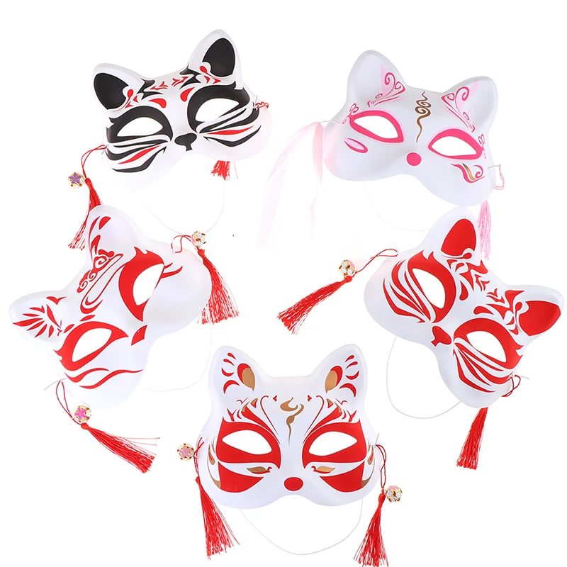 1 szt. Ręcznie namalowany kot maska lisa festiwal maskarady Halloween rekwizyt Cosplay japońska maska pół twarzy Anime pogromca demonów