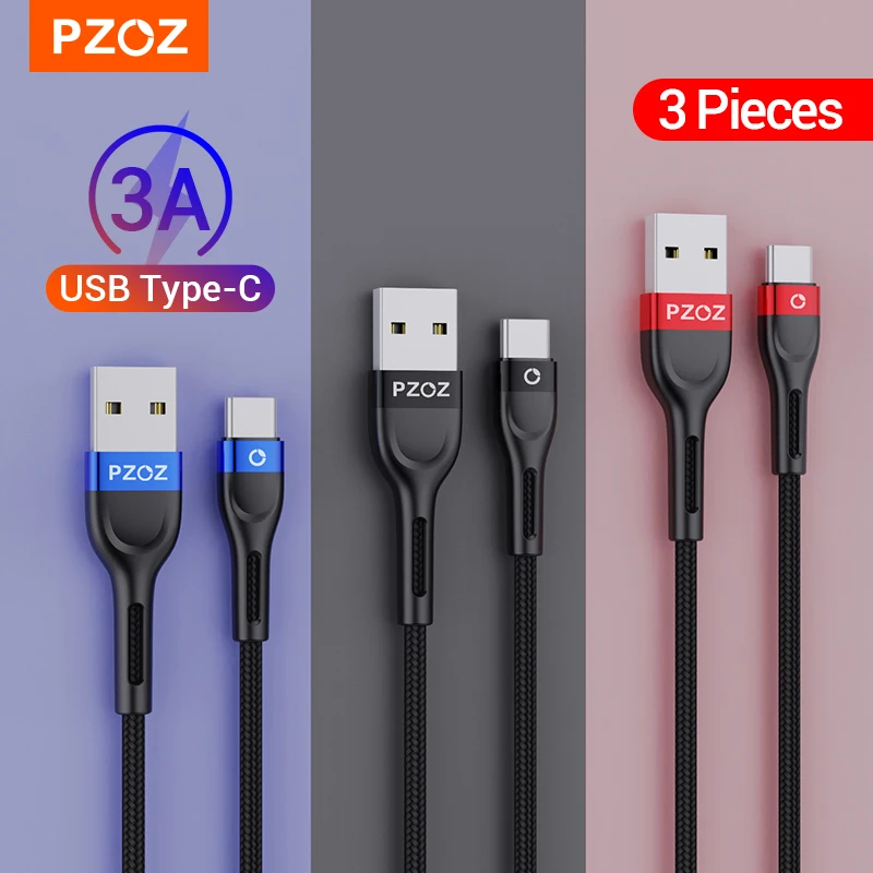 

PZOZ 3Pcs USB Type C Cable Micro USB Cable Fast Charging Data Cord For Samsung Xiaomi Redmi Note 5 Pro Android MicroUSB Charger