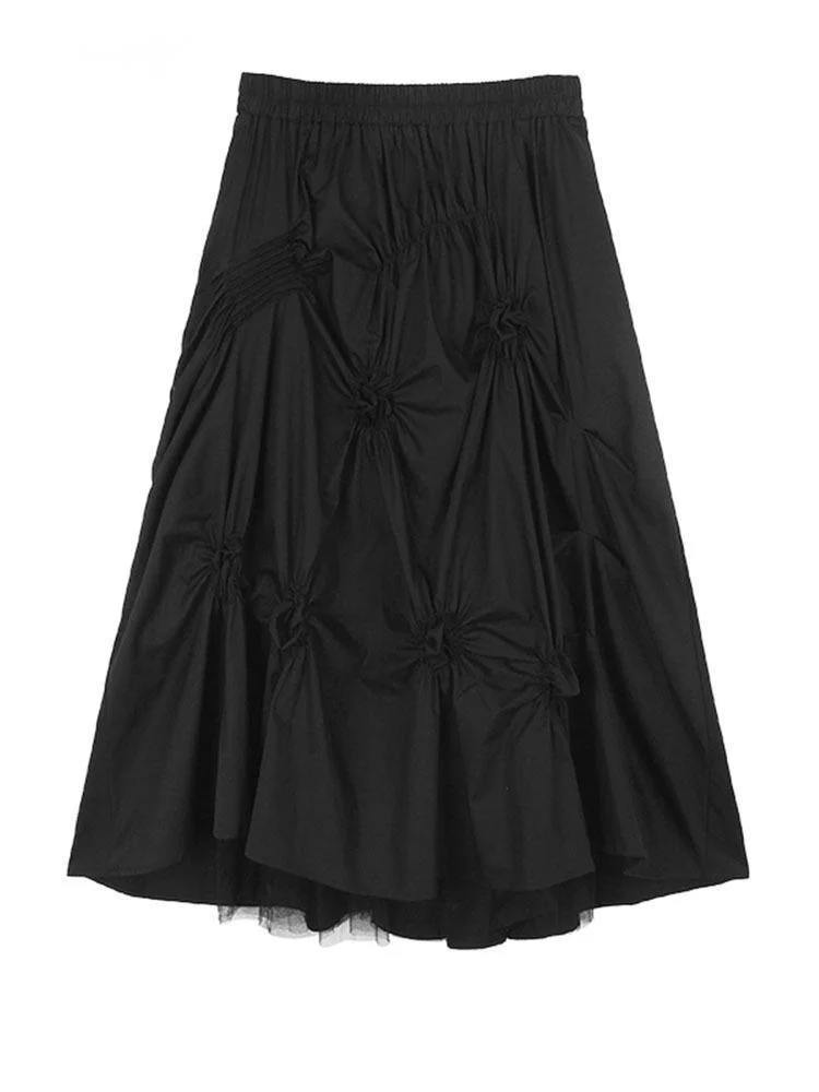 

Women Black Pleated Elegant High Elastic Waist Half-body Skirt Loose Fit Fashion Tide New Spring Summer O115