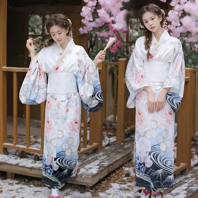 Japanese Kimono Women Vintage Traditional Clothing Yukata Bath Robe Retro Photoshooting Sakura Print Elegant Halloween Costume japanese kimono girl traditional formal dress retro sakura lady photography kimono dress festival clothing women yukata