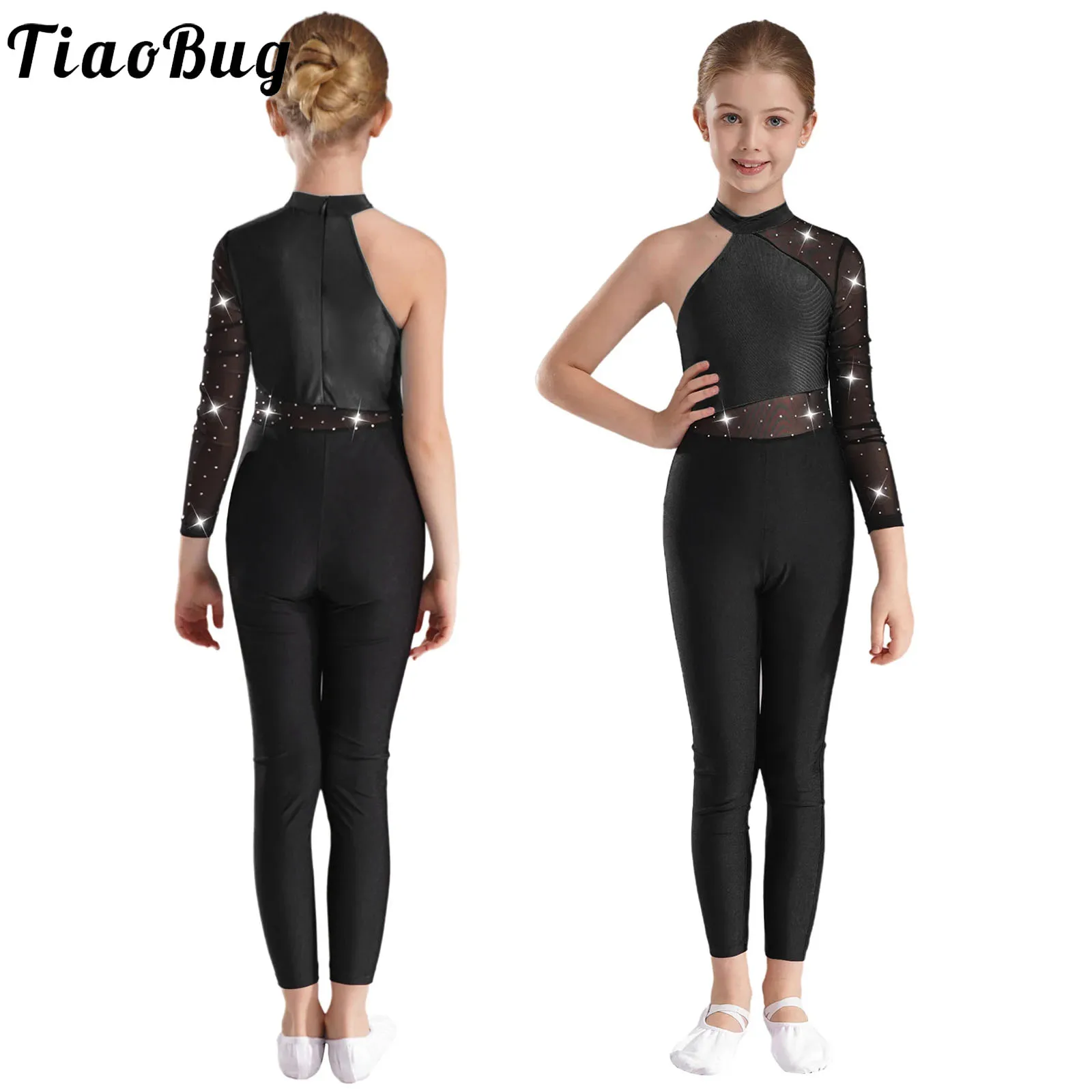 Kids Girls One Shoulder Long Sleeve Ballet Dance Leotard Workout Full Body Suit Gymnastics Jumpsuits Figure Skating Costume ballet leotard,dance leotard