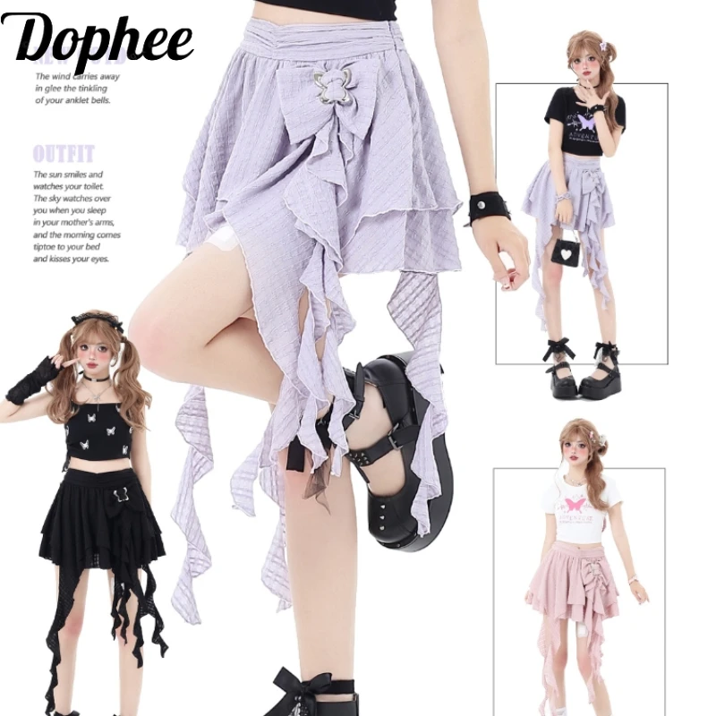 

Dophee Original Irregular Bow Summer Women Skirt 2024 All-match High Waist Spice Girls Dopamine Short Mini Skirts