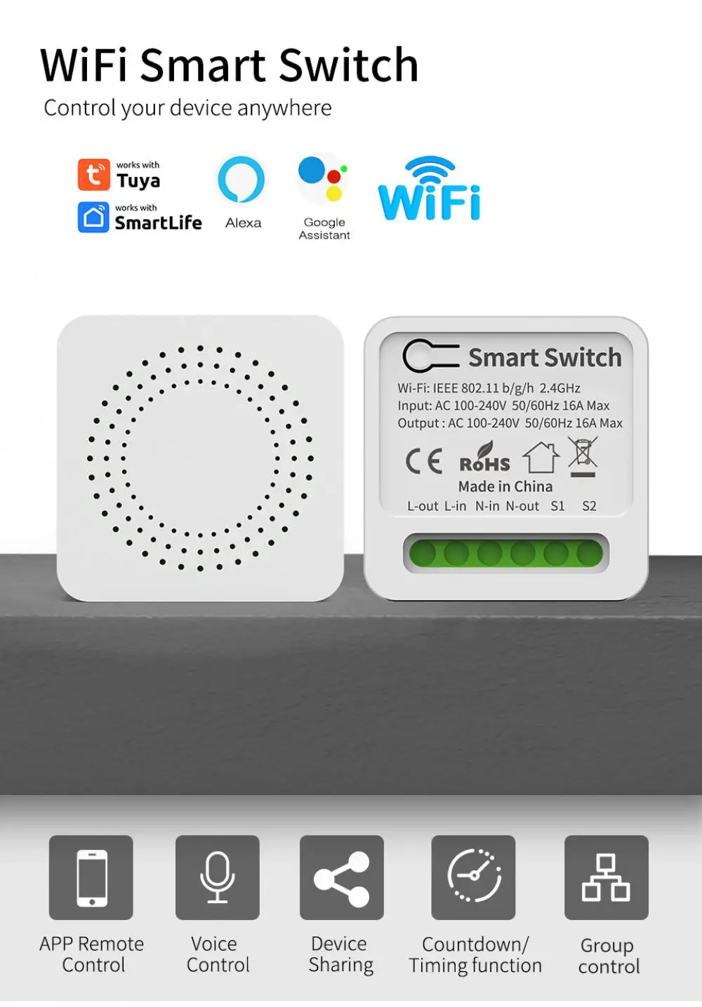 Smart Home Tuya Mini Breaker Module Support 2-way Control Wifi Switches ...